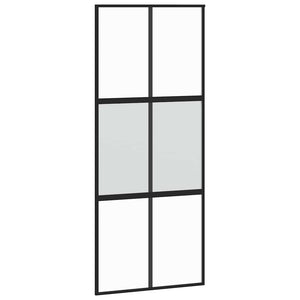 Skjutdörr med beslagssats svart 90x205 cm härdat glas