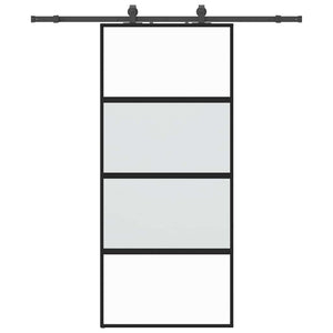Skjutdörr med beslagssats svart 90x205 cm härdat glas