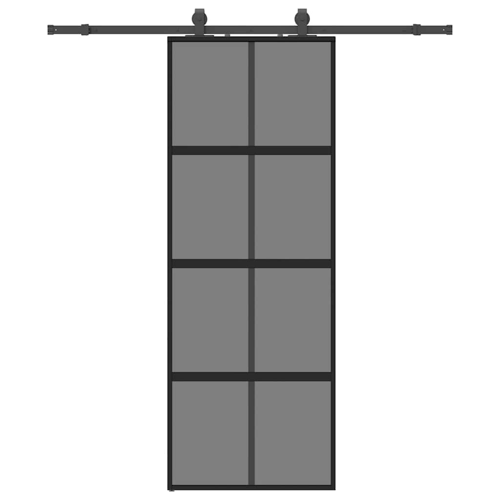 Skjutdörr med beslag svart 76x205 cm härdat glas