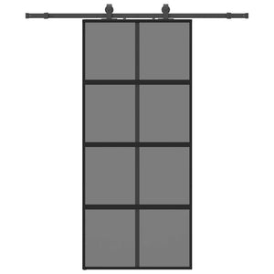 Skjutdörr med beslagssats svart 90x205 cm härdat glas