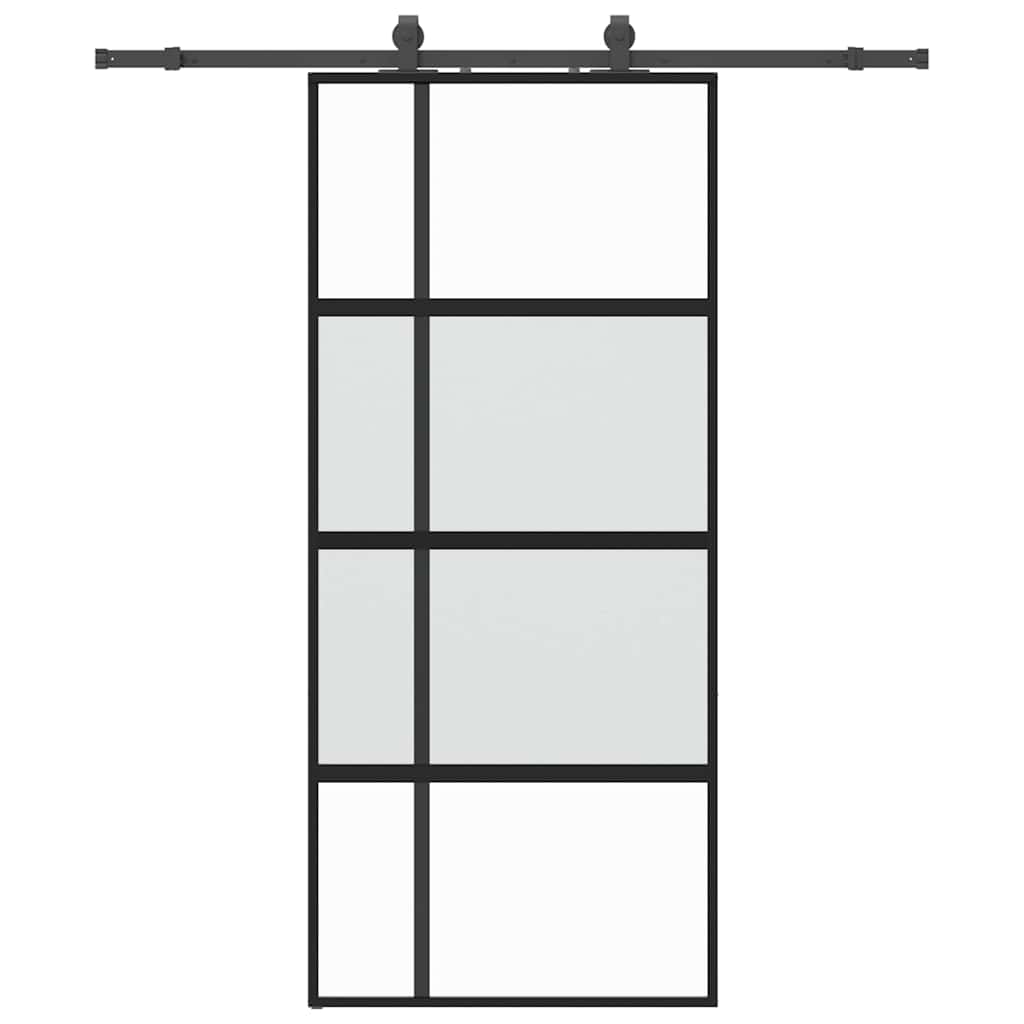 Skjutdörr med beslagssats svart 90x205 cm härdat glas