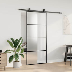 Skjutdörr med beslag svart 90x205 cm ESG-glas