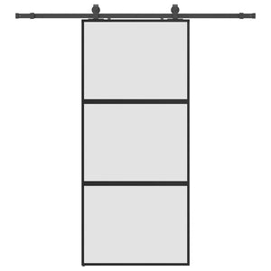 Skjutdörr med beslagssats svart 90x205 cm härdat glas