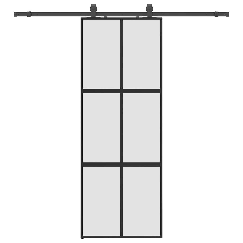 Skjutdörr med beslag svart 76x205 cm härdat glas