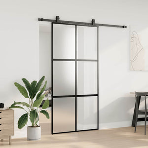 Skjutdörr med beslag svart 102,5x205 cm härdat glas
