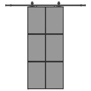 Skjutdörr med beslagssats svart 90x205 cm härdat glas