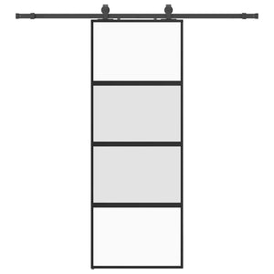 Skjutdörr med beslag svart 76x205 cm härdat glas