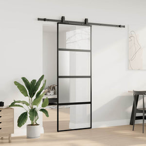 Skjutdörr med beslag svart 76x205 cm härdat glas