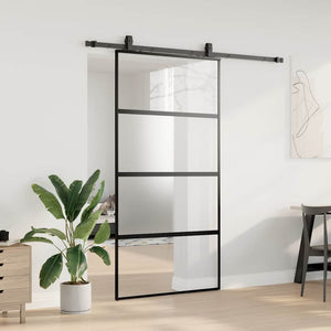 Skjutdörr med beslag svart 102,5x205 cm härdat glas