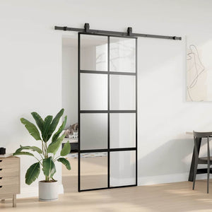 Skjutdörr med beslagssats svart 90x205 cm härdat glas