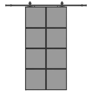 Skjutdörr med beslag svart 102,5x205 cm härdat glas