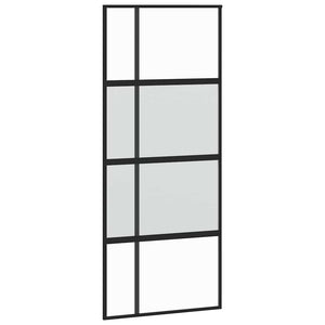 Skjutdörr med beslagssats svart 90x205 cm härdat glas