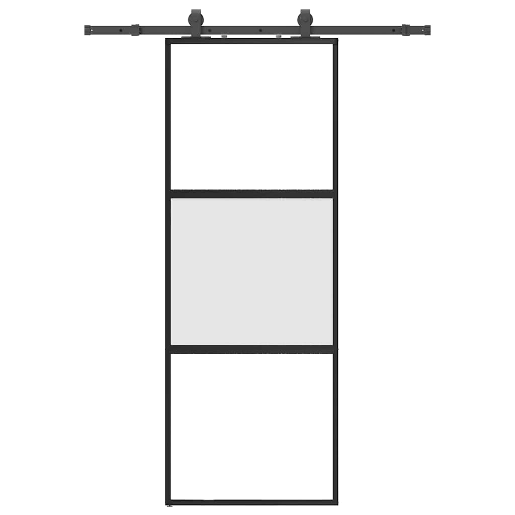 Skjutdörr med beslag svart 76x205 cm härdat glas