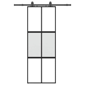Skjutdörr med beslag svart 76x205 cm härdat glas