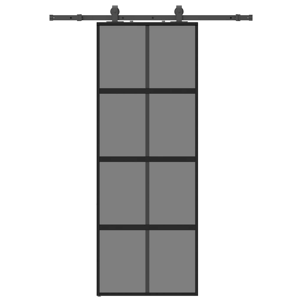 Skjutdörr med beslag svart 76x205 cm härdat glas