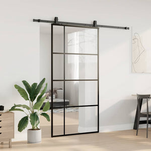 Skjutdörr med beslag svart 102,5x205 cm ESG-glas