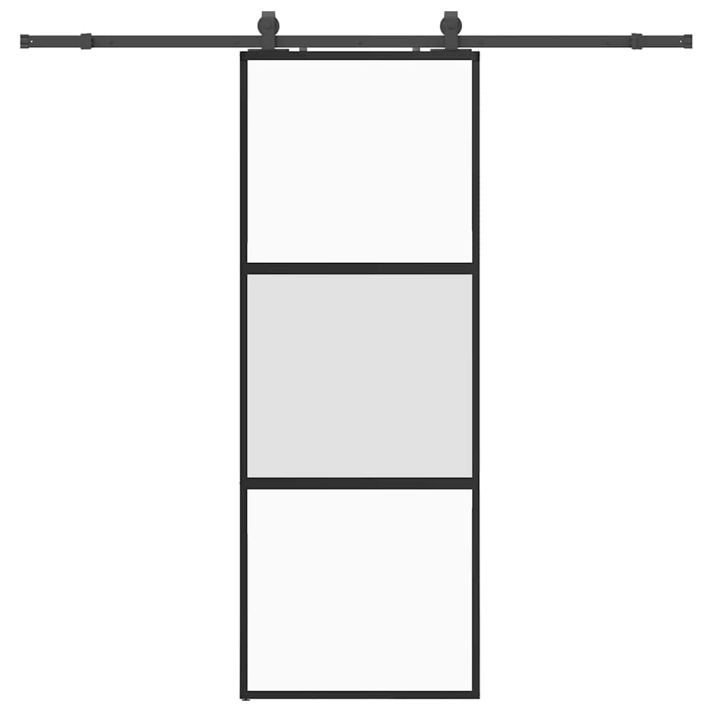 Skjutdörr med beslag svart 76x205 cm härdat glas