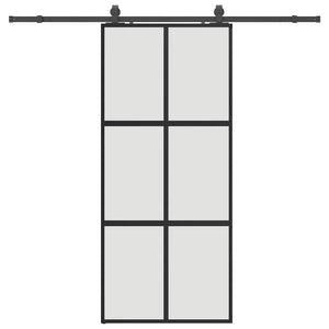 Skjutdörr med beslagssats svart 90x205 cm härdat glas