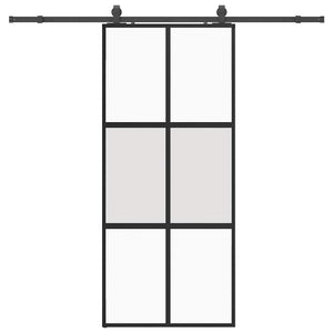 Skjutdörr med beslagssats svart 90x205 cm härdat glas