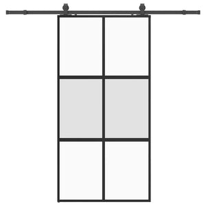 Skjutdörr med beslag svart 102,5x205 cm härdat glas