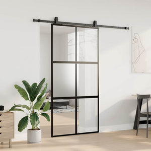 Skjutdörr med beslag svart 102,5x205 cm härdat glas