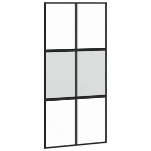 Skjutdörr med beslag svart 102,5x205 cm härdat glas