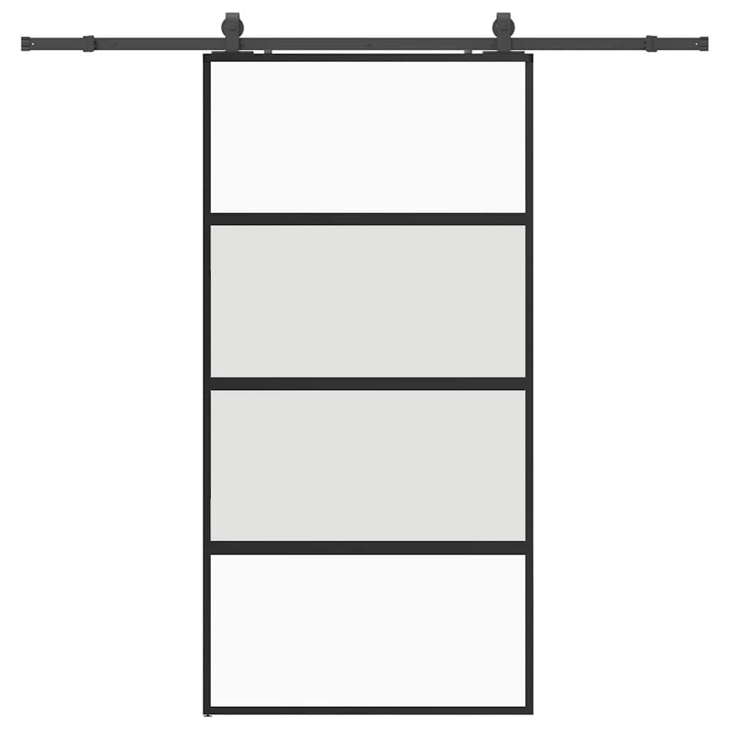 Skjutdörr med beslag svart 102,5x205 cm härdat glas