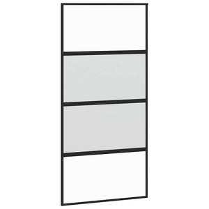 Skjutdörr med beslag svart 102,5x205 cm härdat glas