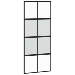 Skjutdörr med beslagssats svart 90x205 cm härdat glas