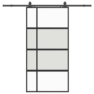 Skjutdörr med beslag svart 102,5x205 cm härdat glas