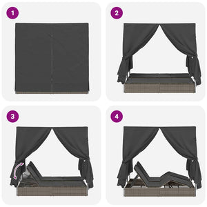 Dubbel Solstol med Tak Grå 205 x 129 x 200 cm PE rotting