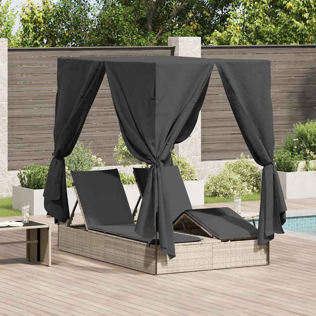 Dubbel Solstol med Tak Ljusgrå 205 x 129 x 200 cm PE rotting