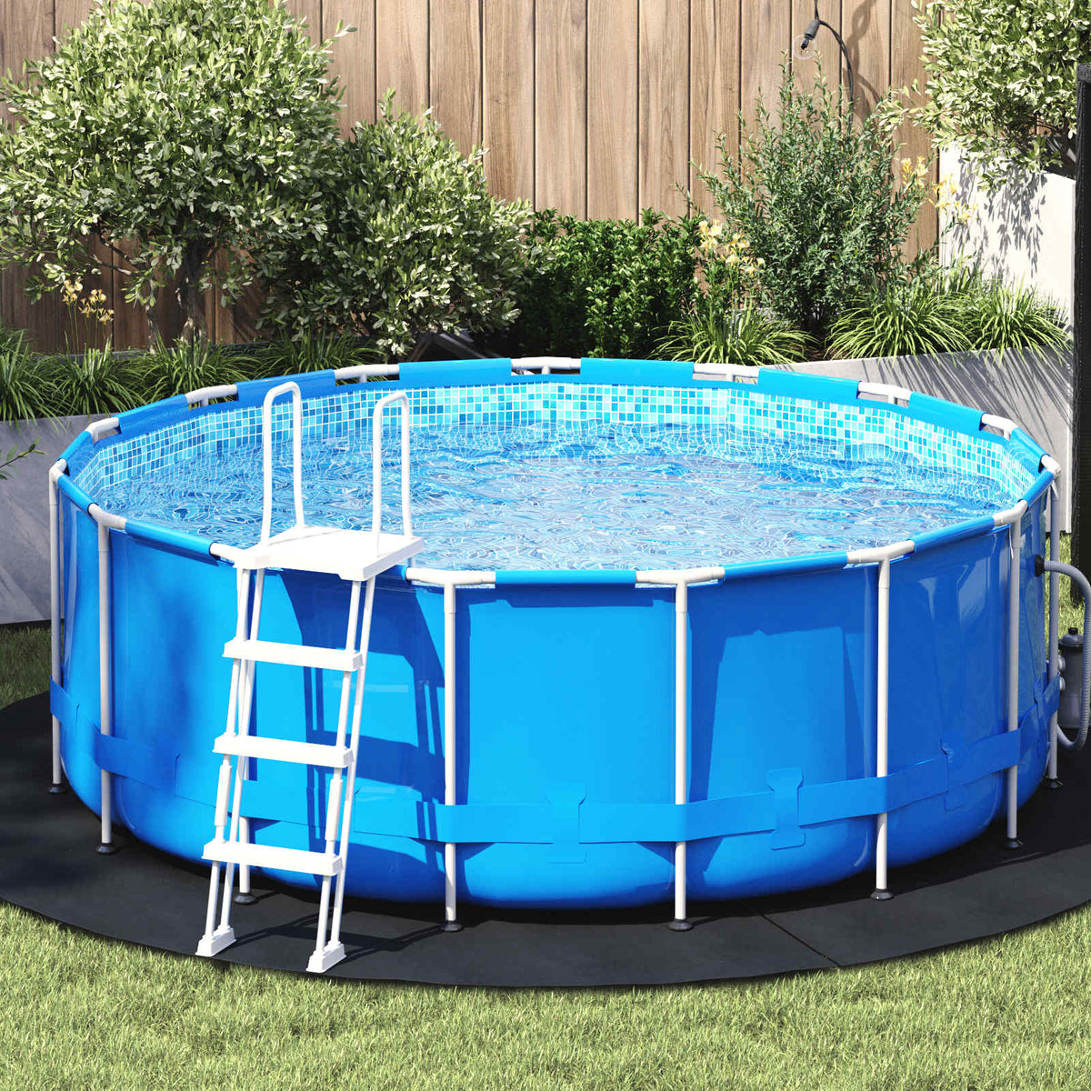 Bottenmatta för pool Ø 244 cm (2 mm) Rund Syntetiskt tyg Svart