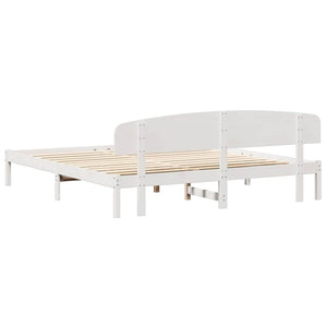 Sängram med huvudgavel Vit 200 x 200 cm Massiv furu