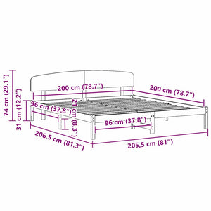 Sängram med huvudgavel Vit 200 x 200 cm Massiv furu