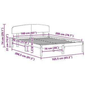 Sängram med huvudgavel Vit 160 x 200 cm Massiv furu