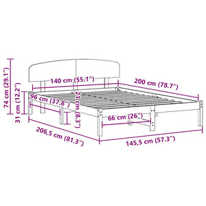 Sängram med huvudgavel Vit 140 x 200 cm Massiv furu