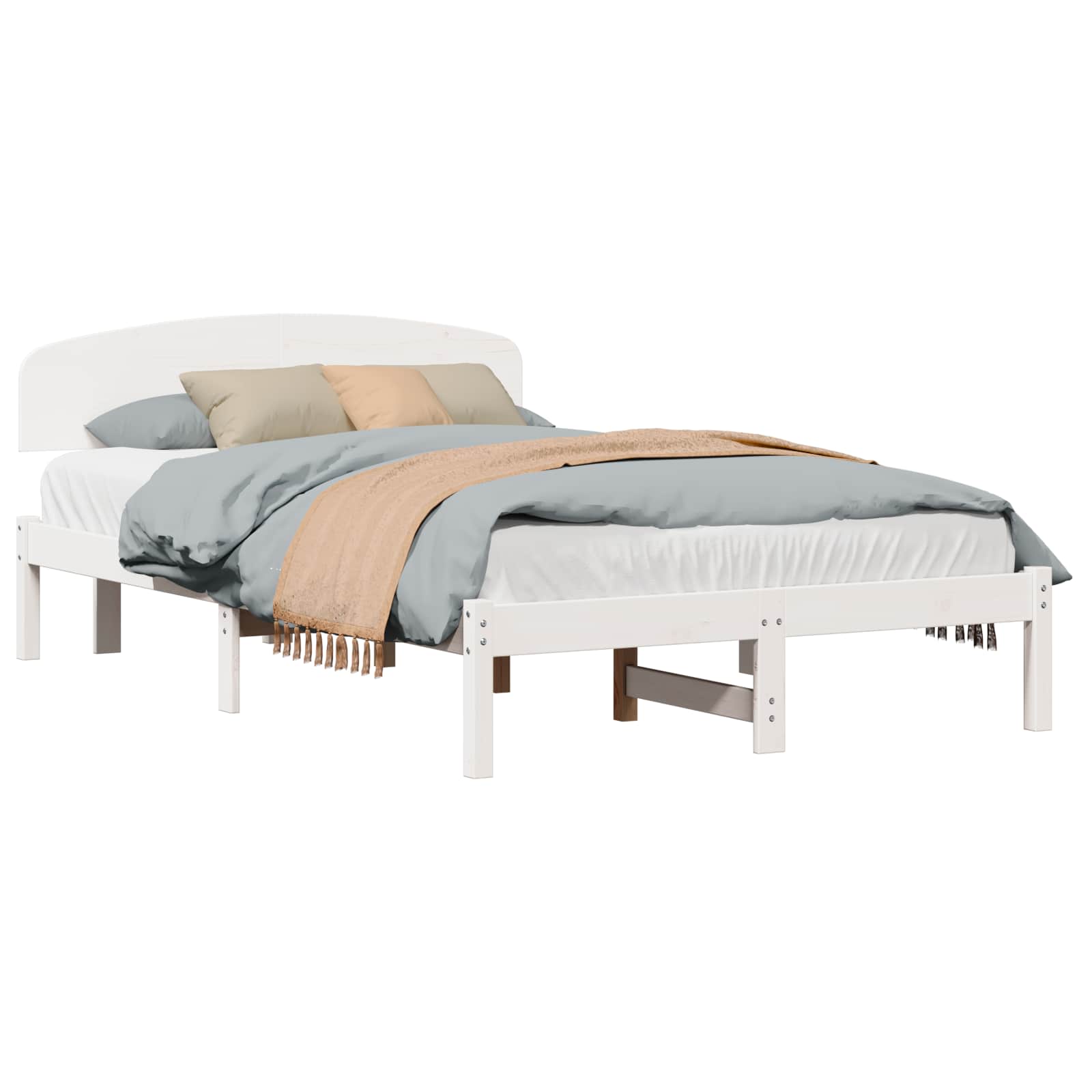 Sängram med huvudgavel Vit 140 x 190 cm Massiv furu