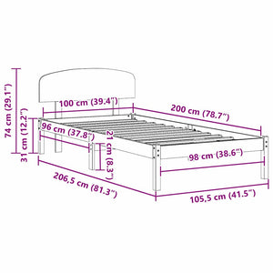 Sängram med huvudgavel Vit 100 x 200 cm Massiv furu