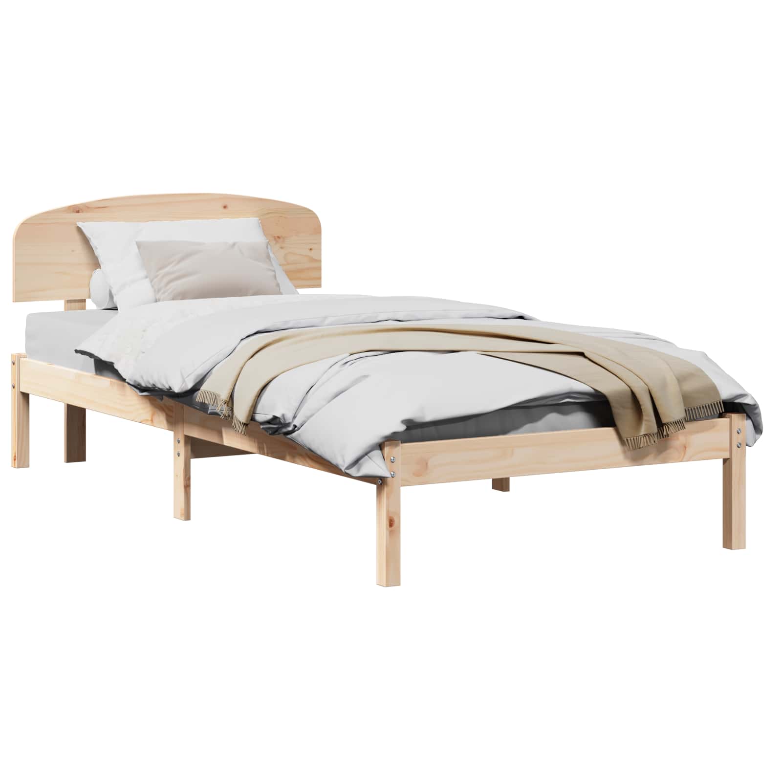Sängram med huvudgavel Naturfärg 90 x 190 cm Massiv furu