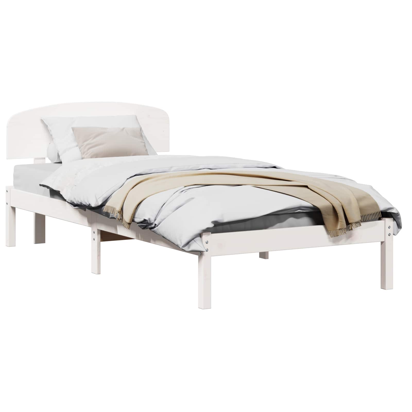 Sängram med huvudgavel Vit 75 x 190 cm Massiv furu