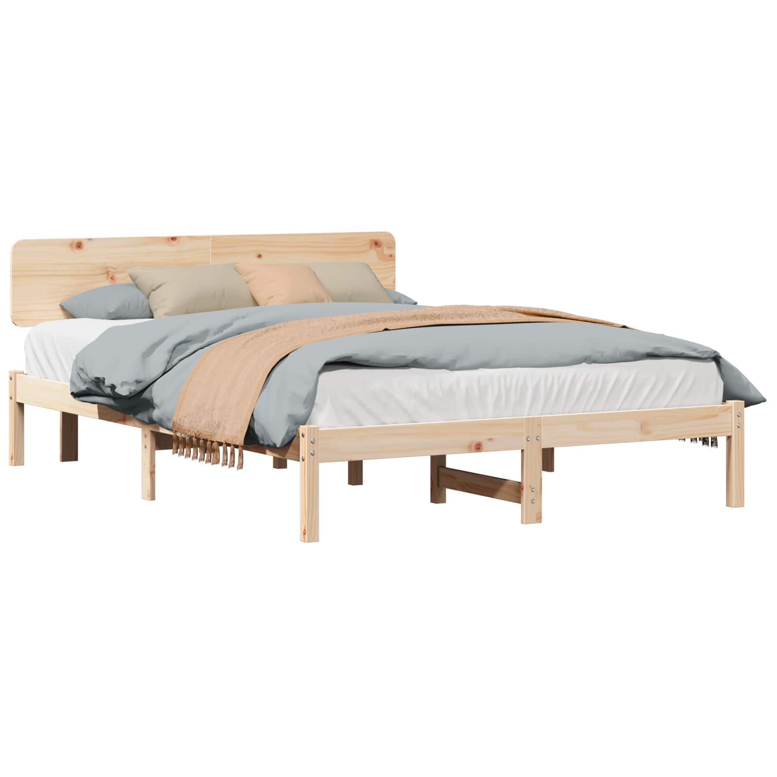 Sängram med huvudgavel Naturfärg 200 x 200 cm Massiv furu