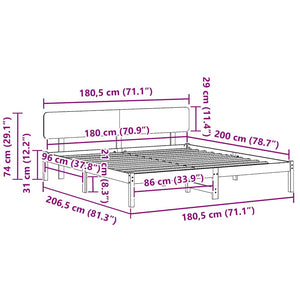 Sängram med huvudgavel Naturfärg 180 x 200 cm Massiv furu