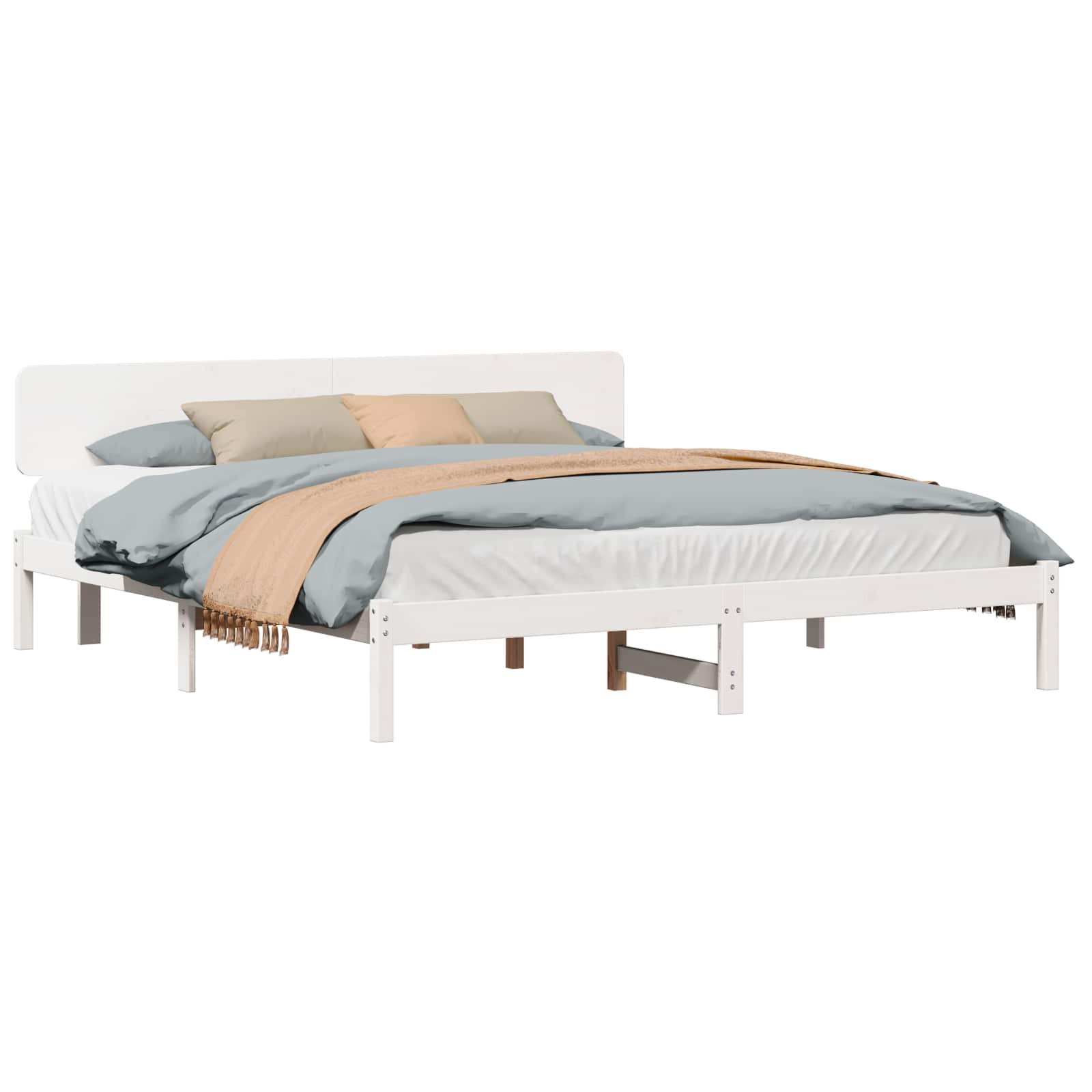 Sängram med huvudgavel Vit 180 x 200 cm Massiv furu