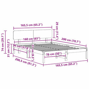 Sängram med huvudgavel Naturfärg 160 x 200 cm Massiv furu