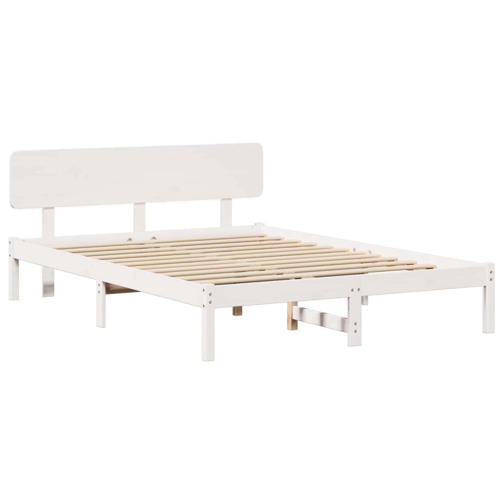 Sängram med huvudgavel Vit 140 x 200 cm Massiv furu