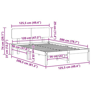 Sängram med huvudgavel Naturfärg 120 x 200 cm Massiv furu