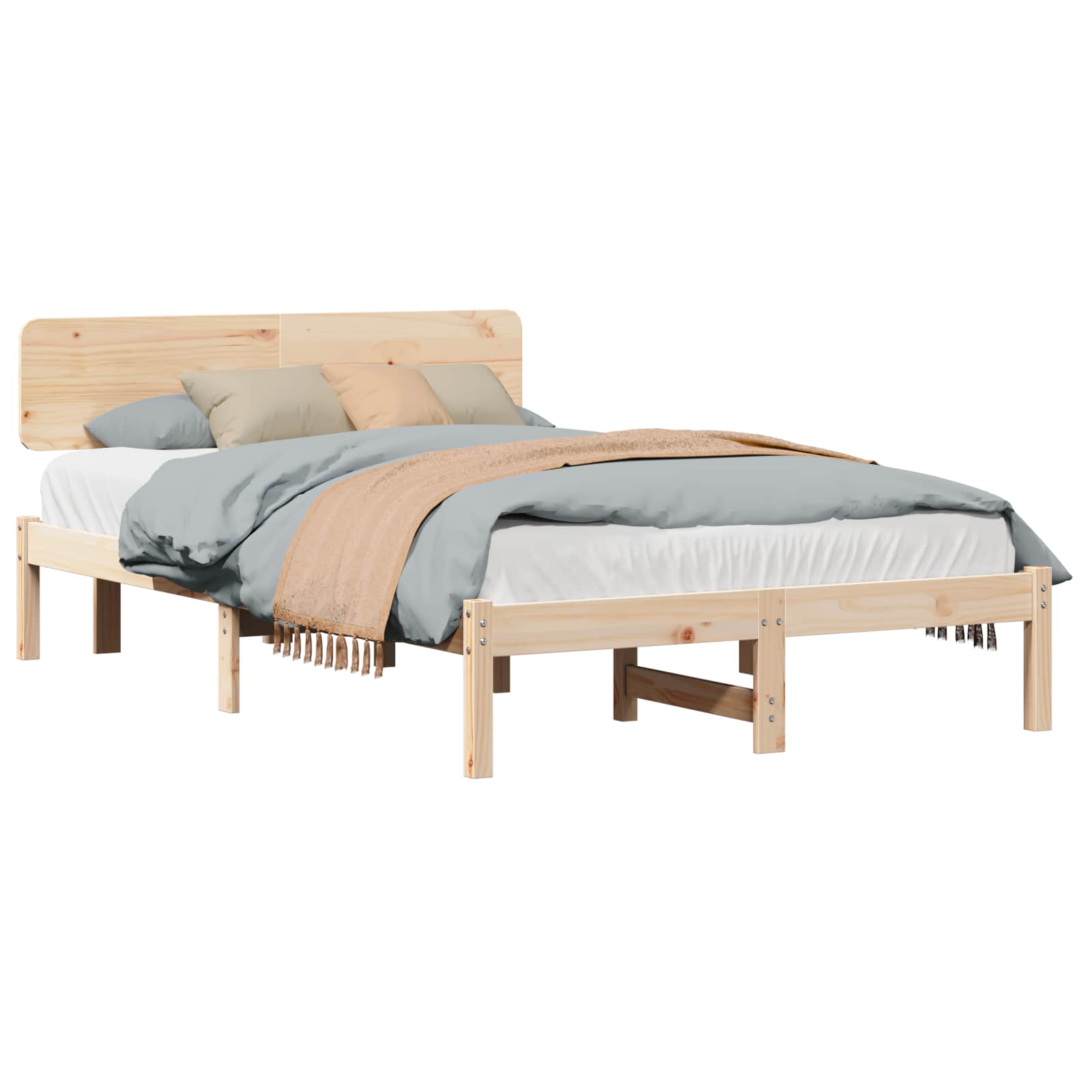 Sängram med huvudgavel Naturfärg 120 x 190 cm Massiv furu