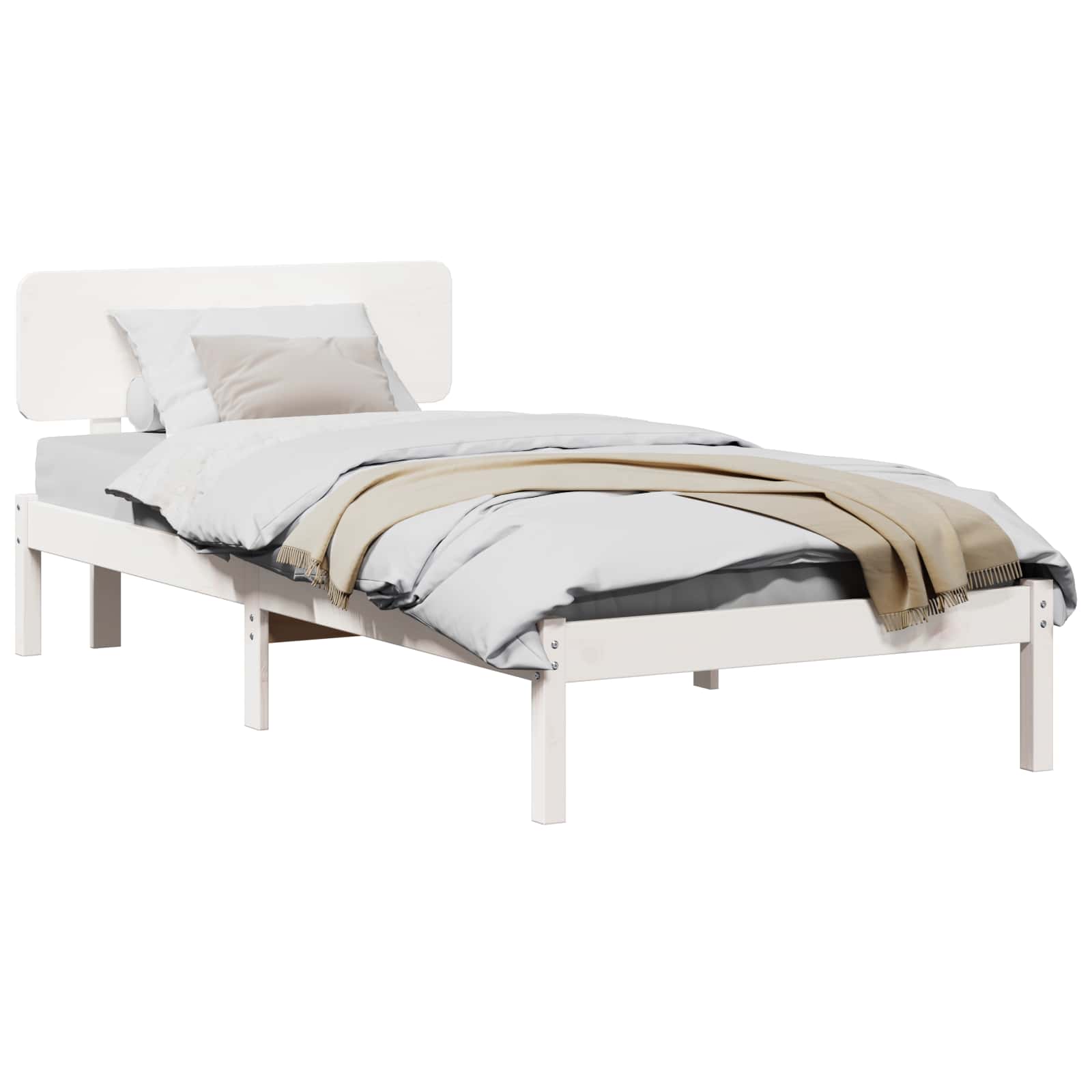 Sängram med huvudgavel Vit 90 x 200 cm Massiv furu