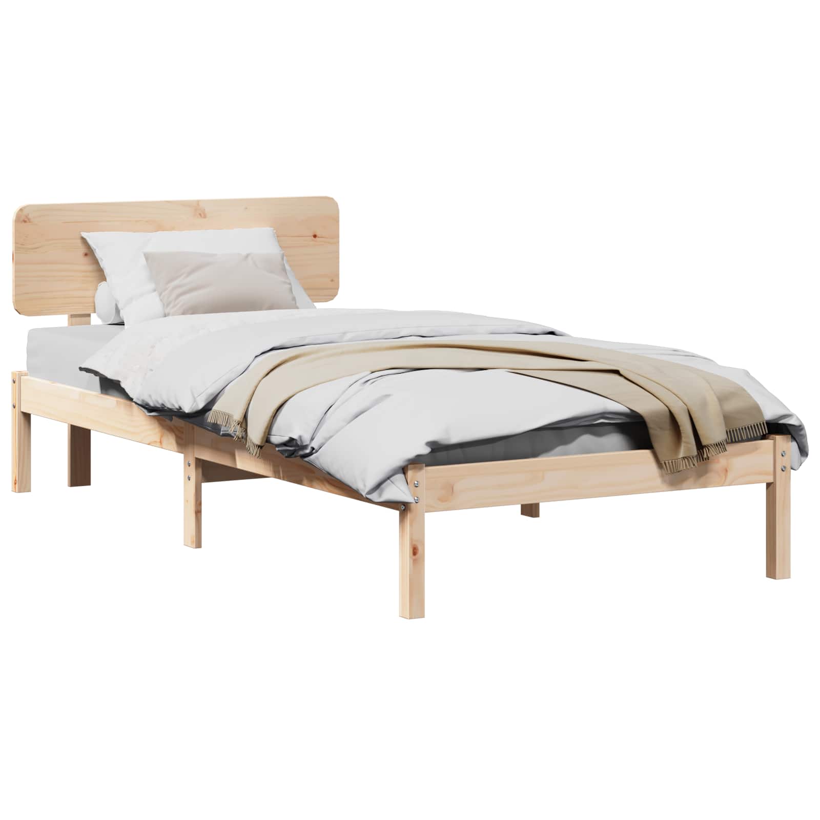 Sängram med huvudgavel Naturfärg 80 x 200 cm Massiv furu
